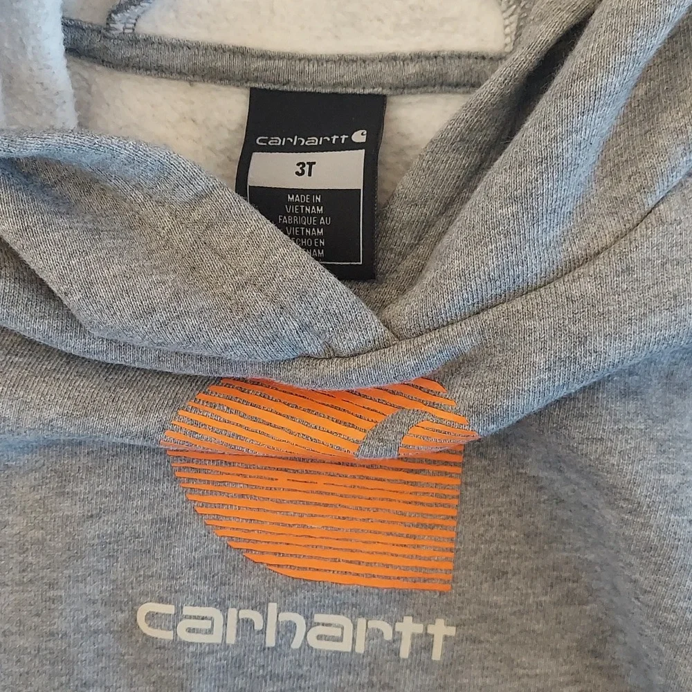 Carhartt Kids Light Gray Hoodie with Orange Logo - Picture 2 of 3